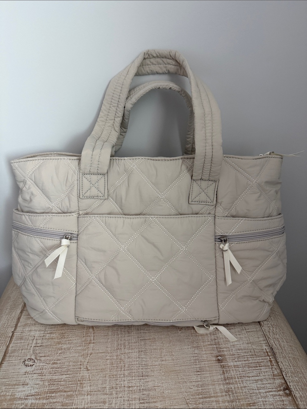 Quilted Tote Bag in Light Beige - Women's Handbag